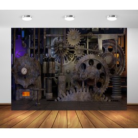 BELECO 7x5ft Fabric Antique Steampunk Backdrop Mechanical Metal Gears Clock Industrial Background Steampunk Theme Party Decorations Studio Shoot Photography Props