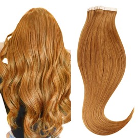 HOTBANANA Tape in Hair Extensions, 14 Inch Tape in Hair Extensions Human Hair 20pcs 50g Auburn Ginger Tape Hair Extensions Straight Remy Human Hair Tape in Extensions