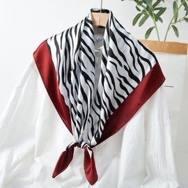 cxzymcln 100% Pure Mulberry Silk Scarf 35 "Square Lightweight Headscarf Sleeping Wrap Hair with Gift Packed (Red zebra stripes)