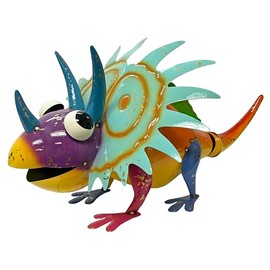 Metal Triceratops Dinosaur Garden Colorful Enanemeled Statue Outdoor Decoration, Patio and Lawn Ornament, Indoor Decor, Sculpture Yard Art