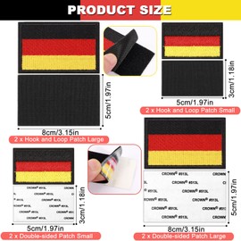 VINEST Pack of 8 Patches Velcro 5 x 3 cm 8 x 5 cm, Germany Patch Embroidered, Velcro Patch Germany Flag, Germany Patch Velcro for Clothing Bags Vest Dog Harness Backpack Uniform Military Tactical