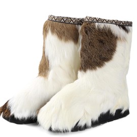 DOXIMFC Winter Fur Boots for Women Real Sheepskin Furry Boots Mid-calf with Lace(Maillard, 6)