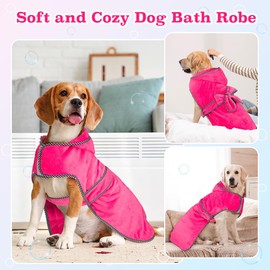 Dolitego Dog Bathrobe Towel - Fast Drying Super Absorbent Dog Bath Robe with Belly Strap, Hooded Pet Grooming Towel for Drying Dogs (Rose red, X-Large)