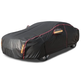 Car Cover Waterproof All Weather, 6 Layers Full Exterior Covers with Zipper Cotton, Mirror Pocket. Outdoor Car Cover UV Snow Rain Wind Dust All Weather Outdoor Protection for Sedan (173-183 inch)