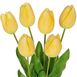 Arborus 6PCS 23" Fake Tulip Flowers Artificial Yellow Tulips Long Stem Faux Flower, Silk Flower Décor for Floral Arrangement Home Farmhouse Wedding Decoration