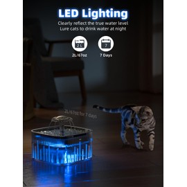 Cat Water Fountain: 75oz/2.2L Automatic Pet Water Dispenser for Cats with 304 Stainless Steel Water Tray, Musical Wave Design with LED Indicator Pet Water Fountain for Cats Inside