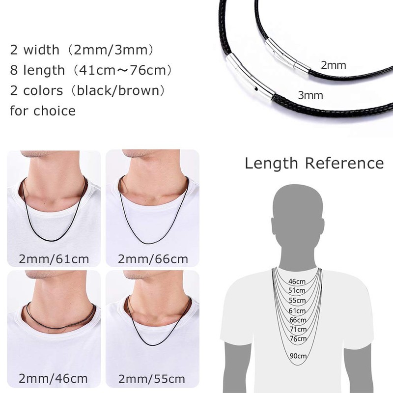 PROSTEEL Leather Necklace for Men 2mm 20 inch Wax Rope