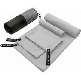 Toallas Deportivas Secado Rápido de Microfibra 3 Pack, Toalla de Viaje Ligera y Portatil, con Una Bolsa, Toalla Deportiva para Playa, Natación, Yoga (Gris, 11.8*11.8in+15.7*31.5in+30*60in)