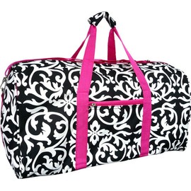 YH 22" Women's Damask Print Gym Dance Cheer Travel Carry On Duffel Bag - Pink