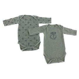 jbc Set of 2 Baby Organic Cotton Bodysuit Pyjamas Romper Toddler 0-24 Months Monkey, gray