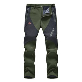 Rdruko Men's Winter Hiking Pants Waterproof Fleece Lined Ski Snow Softshell Work Pants with Pockets(Green, CA 30)