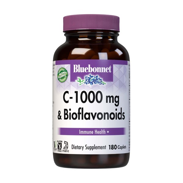 Bluebonnet Nutrition C-1000 mg Plus Bioflavonoids Caplets, Vitamin C 1000 mg, Citrus Bioflavonoids 500 mg, for Immune Health, Soy Free, Gluten Free, Non-GMO, Kosher, Dairy Free, Vegan, 180 Caplets