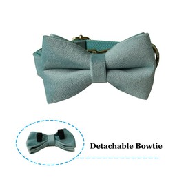 Dog Collar with Bow Tie，Adjustable Velvet Pet Collar for Dogs with Metal Buckle and Stylish Detachable Bow Tie for Small Medium or Large Boy and Girl Dogs and Cats, Neck 14.6-23.6 Inches