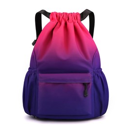 YYKSYDPT Gym Bag for Men Women, Drawstring Gym Bag, Waterproof Oxford Backpack with Large Capacity for Travel, Leisure, Work, Sports (Red/Blue Gradient, L)