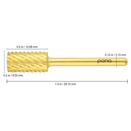 PANA Flat Top Large Barrel 1/8" Shank Size - (Gold, 2X Coarse Grit) - Fast remove Acrylic or Hard Gel Nail Drill Bit for Manicure Pedicure Salon Professional or Beginner