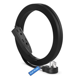 Maximm Cable 10 Feet Flat Plug Extension Cord/Wire, Multi Outlet - 3 Prong Angled Plug Extension Cord - Black UL Certified