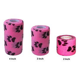 Vet Wrap Wrap Tape (Pink with Paw Prints) (2 Pack) (2 Inch x 15 feet) Self Adhesive Adherent Adhering Cohesive Flex Self Stick Bandage Grip Roll Dog Cat Pet Horse
