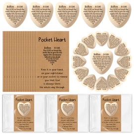 Leinuosen 100 Set John 3: 16 Inspirational Christian Gift Bulk Religious Wooden Pocket Hug Heart Bulk Bible Verses Token with Holy Cards Prayer for Vbs Church Supplies Sunday School Women Men