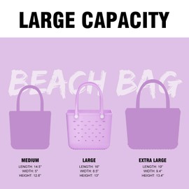 LightZon Beach Bag Rubber Tote,Washable and Durable Open Hand Bag for Sports Beach Market Pool （M,Purple）