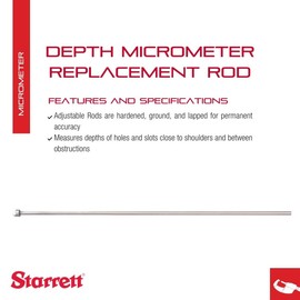 Starrett Depth Micrometer Replacement Rod for 440 Series Micrometer Depth Gage a Combination Ratchet, Speeder, Ring-Type Locknut - 5-6" Range - PT99336