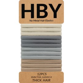 HBY - Corbatas para cabello grueso o rizado. Coleteros antideslizantes sin costuras para coletas, para el pelo, para mayor comodidad, 8 mm, 12 unidades