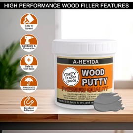 Gray Wood Filler Repair Kit - Paintable, Stainable Wood Putty for Restore Cracks and Holes on Wooden Floor Furniture, Vinyl, Laminate, Veneer, Cabinet
