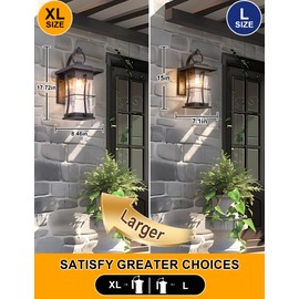 EERU 18" H Extra Large Outdoor Wall Sconce Black Large Exterior Wall Lantern Outside House Lamps Waterproof Mission Light Fixtures with Clear Seeded Glass, Perfect for Villa Porch Garage Coach Light