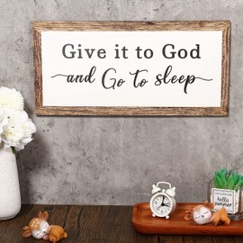 Rustic Room Ruler Vintage Wooden Sign Framed Decor Farmhouse Symbols Wall Art Hanging Sign for Laundry Room Bathroom Bedroom (Give It to God and Go to Sleep)
