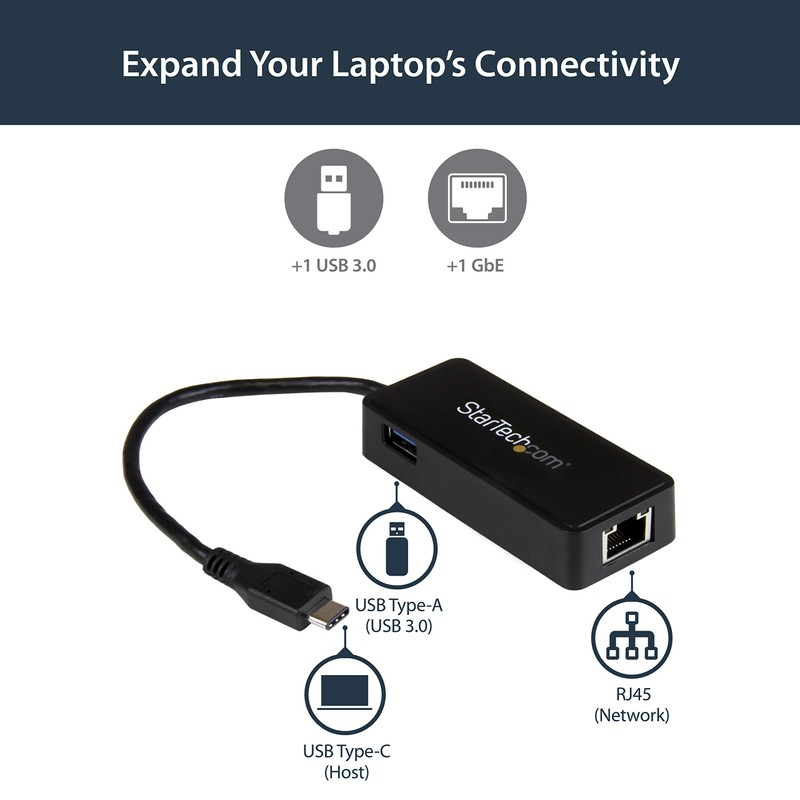 StarTech.com USB C to Gigabit Network Adapter with Extra Port