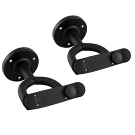 TIGER GST42-2-BK | Guitar Wall Hangers | Secure Wall Mount Hook | with Optional Securing Strap | Pack of 2