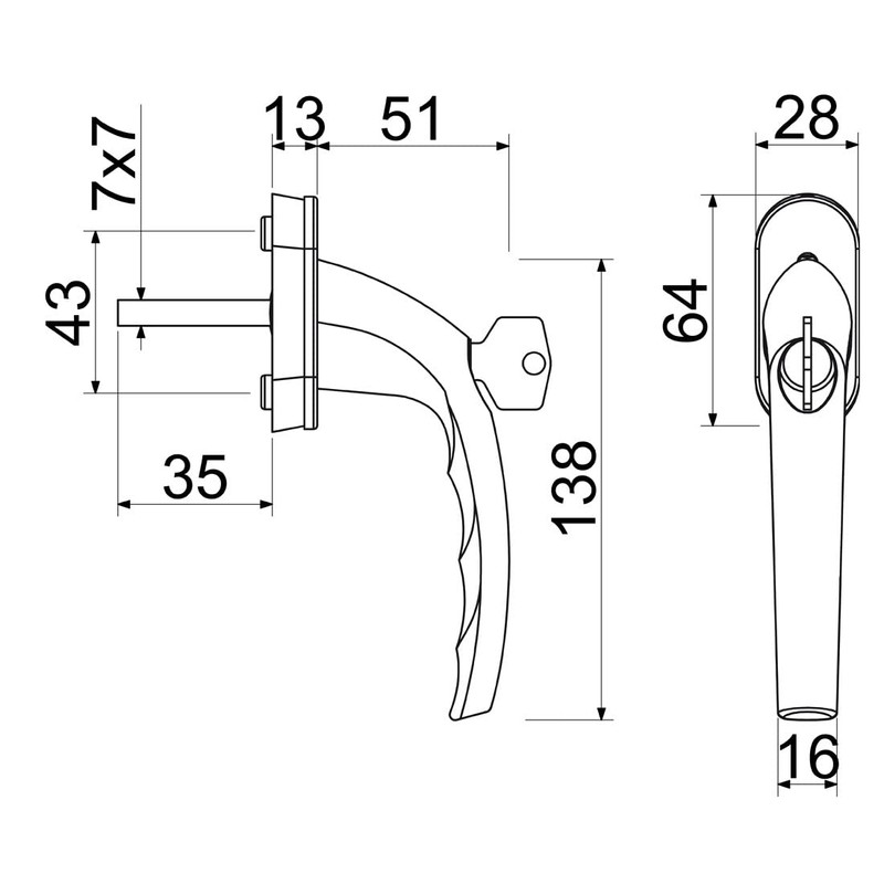 FELGNER Lockable window handle "Miami", high-quality aluminium handle, window knob