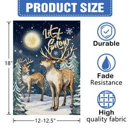 Dyrenson Winter Deer Decorative Garden Flag, Let It Snow Elk Pine Tree Moon Yard Outside Home Decorations, Christmas Seasonal Burlap Outdoor Small Decor Double Sided 12 x 18