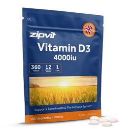 Zipvit Zipvit Vitamin D3 4000 IU, 360 Maximum Strength Vitamin D Tablets, 12 Months Supply, Vegetarian, 1 a Day, VIT D3 As Cholecalciferol, Supports Bones Muscles, Immune System