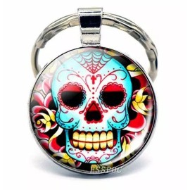 UNIQUE SUGAR SKULL DAY OF THE DEAD KEY CHAIN CABOCHON