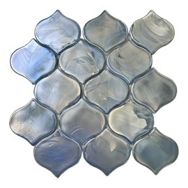 Tenedos Blue Pearly Lantern Arabesque Glass Mosaic Wall Tile for Bathroom Walls, Kitchen Backsplashes, Fireplace Surround, Artistic Insets, Accent Wall (1 Sheet)