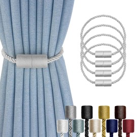 XDerlin 4 Pack Strong Magnetic Curtain Tiebacks Outdoor Decorative Tie Backs Modern Rope Tiebacks Modern Handmade Tie Backs Decorative Curtain Holdbacks for raperies- White