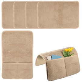 Foppla 5Pcs Sofa Armrest Cover with Side Storage Pockets Lambswool Sofa Arm Protector Non Slip Sofa Headrest Cover Machine Washable Recliner Chair Arm Cover for Recliner Chair Sofa Pets(khaki)