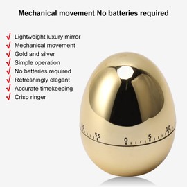 60 Minute Egg Model, Mechanical Timer, Cooking Alarm Clock, Manual Timer for Kitchen, Beautiful Appearance (Gold)