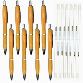Lopenle 24 PCS Novlety Bamboo Reed Pens Retractable Wood Ballpoint Pens With 24PCS Refills 1.0mm Black Ink Pens For School Office Home Party Birthday