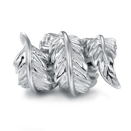 CHAMOON® Feather Charm Pendant 925 Sterling Silver Leather Bracelet Women, Sterling Silver, Feather