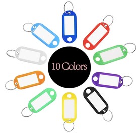 100Pcs Plastic Key Tags, BetterJonny 10 Colors Soft Plastic Keychain Tags Assorted Color ID Label Tags with Split Ring and Blank Label Window Luggage Tags Name Tags