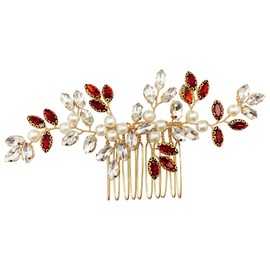 BETITETO Pearl Crystal Hair Comb Bridal Rhinestone Gold Vine Hair Piece Accessories for Wedding Women (Red-2)