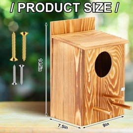 Memorywuu 2 Pcs Owl House Screech Owl Box for Outdoors 14.5 x 9 x 7.5 Wooden Carbonized Painted Wood Big Bird Prebuilt House Nesting with Mounting Screws and Manual(with Stand)