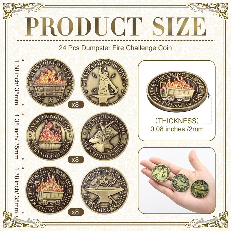 Landical 24 Pcs Dumpster Fire Challenge Coin Sets Christmas Employee