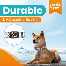 Cookie Paws Soft Neoprene Padded Dog Collar for Small Dogs | Comfortable, Adjustable, Quick-Release, Durable, Breathable, Easy Clean, Cute, Fancy | Paws | Black White