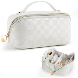 Neceser Maquillaje,Cosmetiquera de Viaje de Gran Capacidad,Bolsa Organizadora de Cosmeticos, Neceser de Viaje para Mujer Portátil, para Hogar Vacaciones Viaje Baño (Blanco)