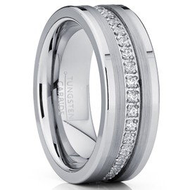 Metal Masters Co. Tungsten Carbide Wedding Band Eternity Ring, Cubic Zirconia Inlay Comfort Fit 8mm 7.5