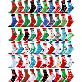 Vabean 60 Pairs Christmas Socks Adults Colorful Novelty Holiday Socks Festive Women Socks Crew Socks Office Gifts for Men
