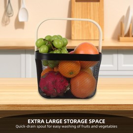 Mesh Steel Harvest Basket with Wood Handle,Hanging Kitchen Baskets Outdoor Basket,Harvest Basket for Garden Vegetables,for Shopping Garden Kitchen Bathroom Home(Black)