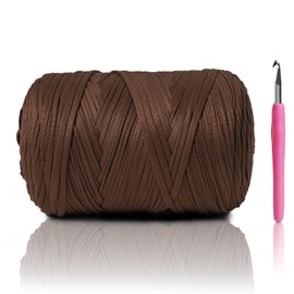 800G（228YDS） Tshirt Yarn for Crocheting，Chunky T-Shirt Yarn for Beginner Crochet Bags，Baskets，Coasters，Shoes，Clothes，DIY Crafts, Elastic Fabric Thick Hand Knitting Crochet Yarns (Brown)